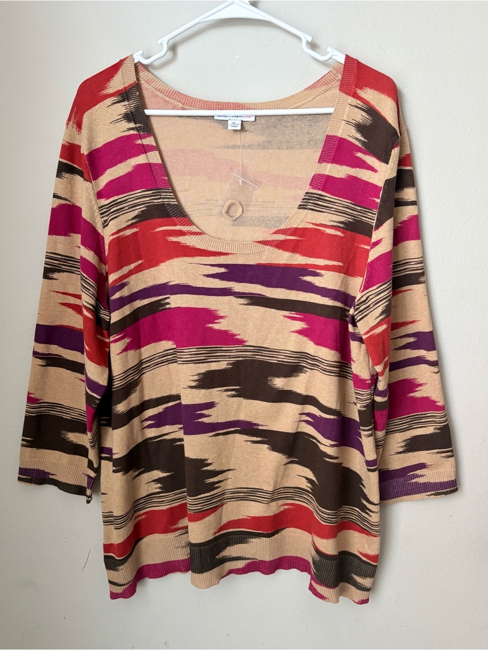 Isaac Mizrahi Live! XL Abstract Print 3/4 Sleeve Knit Sweater New